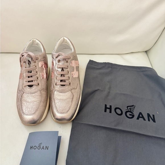 Hogan pink rose gold interactive/women’s  leather shoes sneakers - Picture 1 of 9